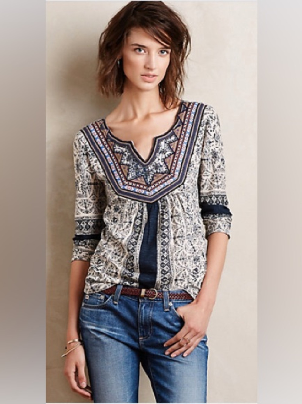 Anthropologie Silverpoint Peasant Top Akemi + Kin Size Small